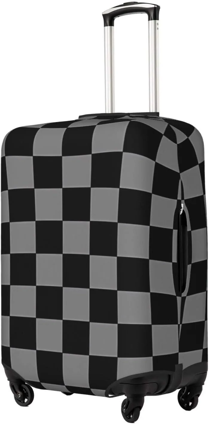 Travel Luggage Cover Suitcase Elastic Washable Black Gray Checkered Suitcase Protector Bag,Spandex With Zipper Closure Baggage Covers,Medium