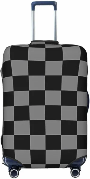 Travel Luggage Cover Suitcase Elastic Washable Black Gray Checkered Suitcase Protector Bag,Spandex With Zipper Closure Baggage Covers,Medium