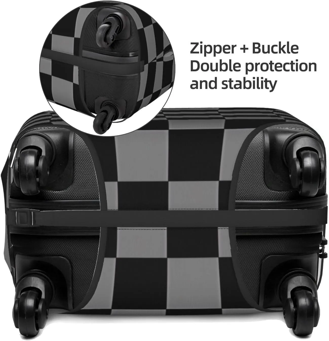 Travel Luggage Cover Suitcase Elastic Washable Black Gray Checkered Suitcase Protector Bag,Spandex With Zipper Closure Baggage Covers,Medium