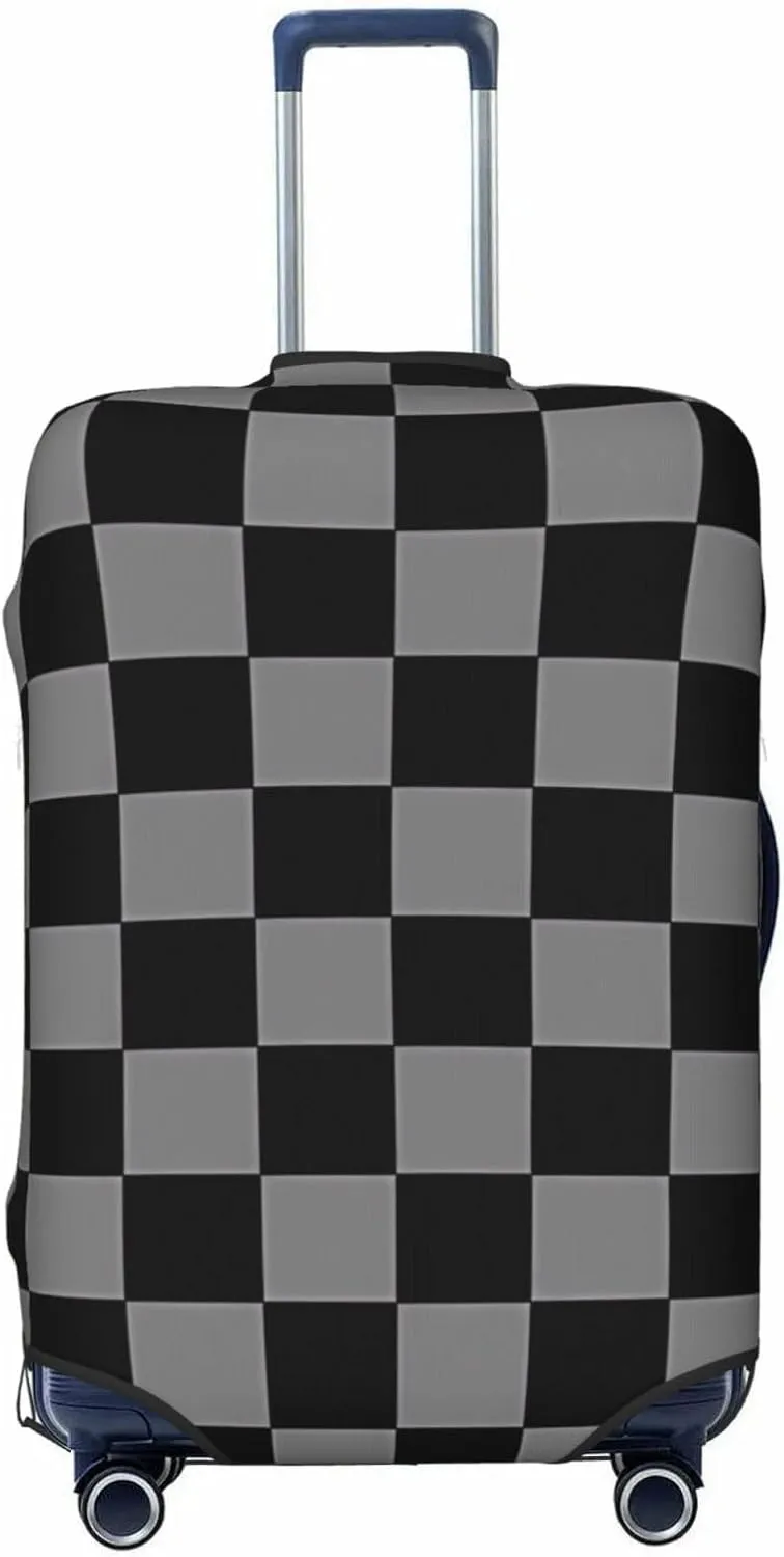 Travel Luggage Cover Suitcase Elastic Washable Black Gray Checkered Suitcase Protector Bag,Spandex With Zipper Closure Baggage Covers,Medium