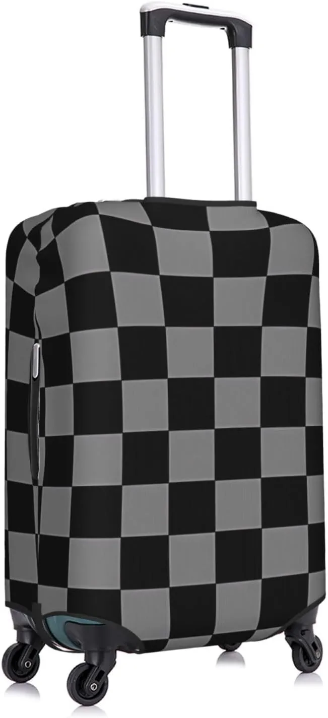 Travel Luggage Cover Suitcase Elastic Washable Black Gray Checkered Suitcase Protector Bag,Spandex With Zipper Closure Baggage Covers,Medium