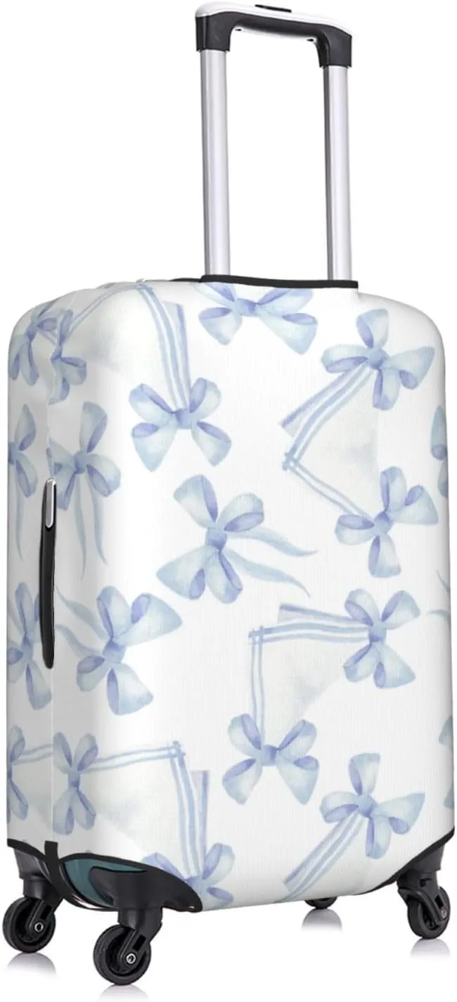 Travel Luggage Cover Suitcase Elastic Washable Blue Ribbons Bows Suitcase Protector Bag,Spandex With Zipper Closure Baggage Covers,Small
