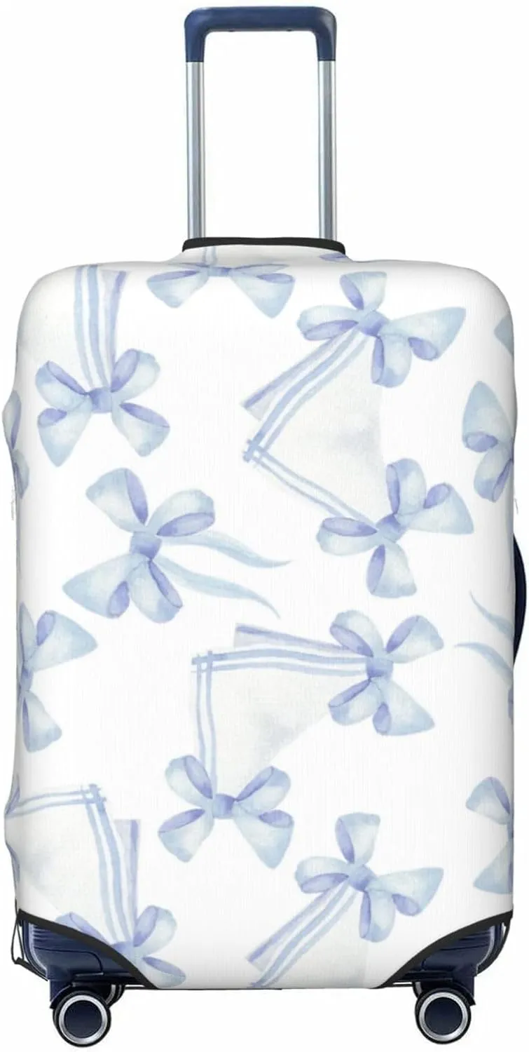 Travel Luggage Cover Suitcase Elastic Washable Blue Ribbons Bows Suitcase Protector Bag,Spandex With Zipper Closure Baggage Covers,Small