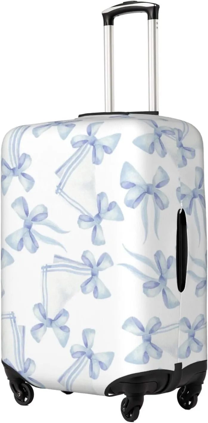 Travel Luggage Cover Suitcase Elastic Washable Blue Ribbons Bows Suitcase Protector Bag,Spandex With Zipper Closure Baggage Covers,Small