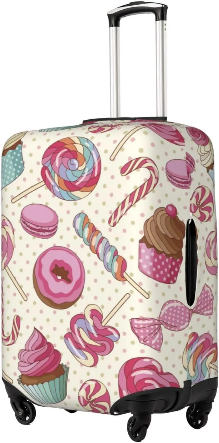 Travel Luggage Cover Suitcase Elastic Washable Colorful Sweet Lollipop Candy Cupcake Suitcase Protector Bag,Anti-Scratch Double-Sided Baggage Covers For Kid Adult,Large