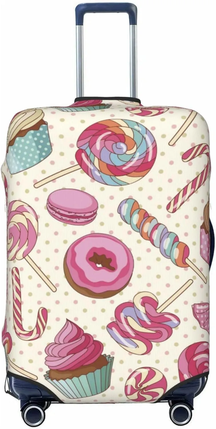 Travel Luggage Cover Suitcase Elastic Washable Colorful Sweet Lollipop Candy Cupcake Suitcase Protector Bag,Anti-Scratch Double-Sided Baggage Covers For Kid Adult,Large