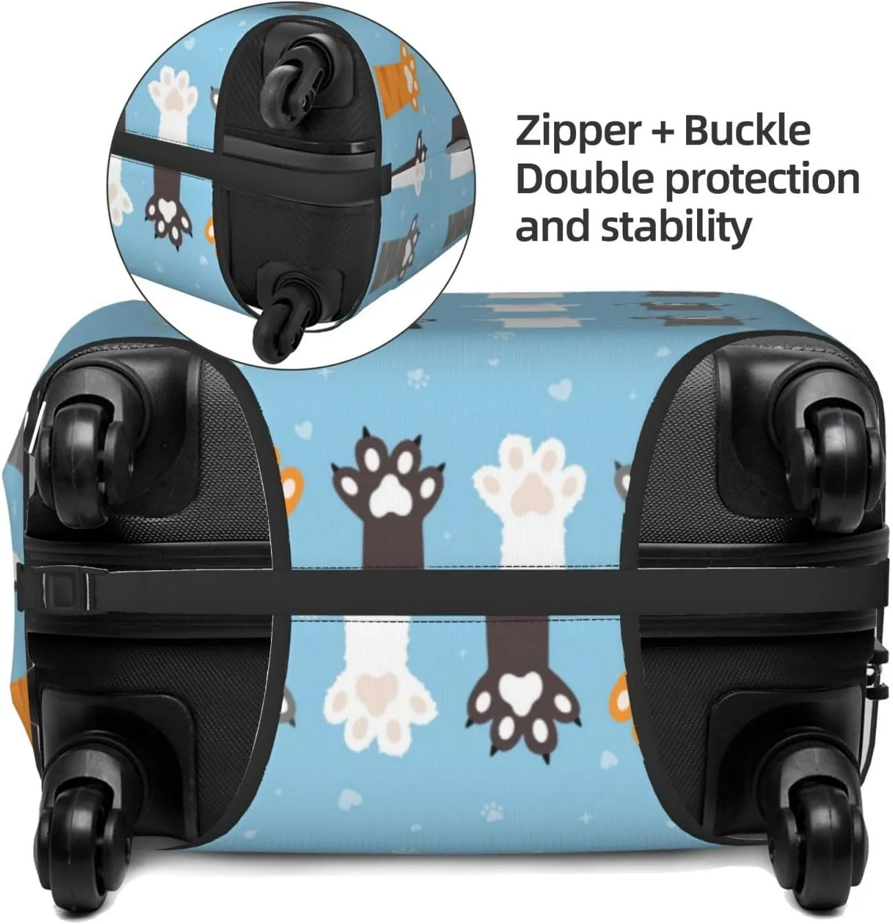 Travel Luggage Cover Suitcase Elastic Washable Cute Cats Paw Footprint Suitcase Protector Bag,Dust-Proof With Zipper Closure Baggage Covers,Medium