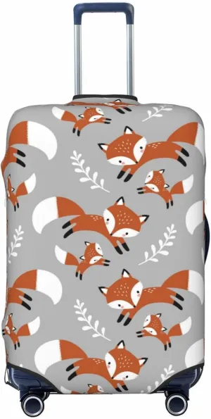 Travel Luggage Cover Suitcase Elastic Washable Cute Foxes Leaves Suitcase Protector Bag,Anti-Scratch With Zipper Closure Baggage Covers,Large