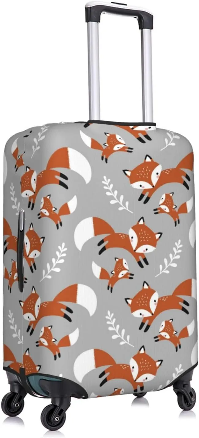 Travel Luggage Cover Suitcase Elastic Washable Cute Foxes Leaves Suitcase Protector Bag,Anti-Scratch With Zipper Closure Baggage Covers,Large