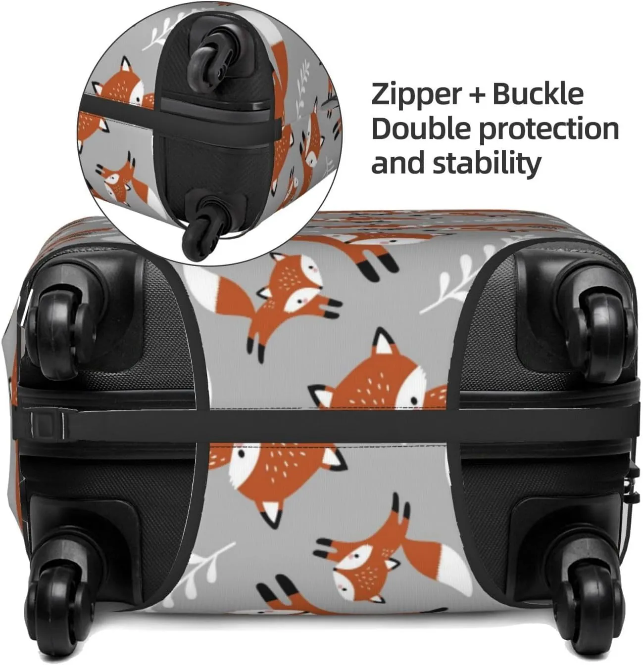 Travel Luggage Cover Suitcase Elastic Washable Cute Foxes Leaves Suitcase Protector Bag,Anti-Scratch With Zipper Closure Baggage Covers,Large