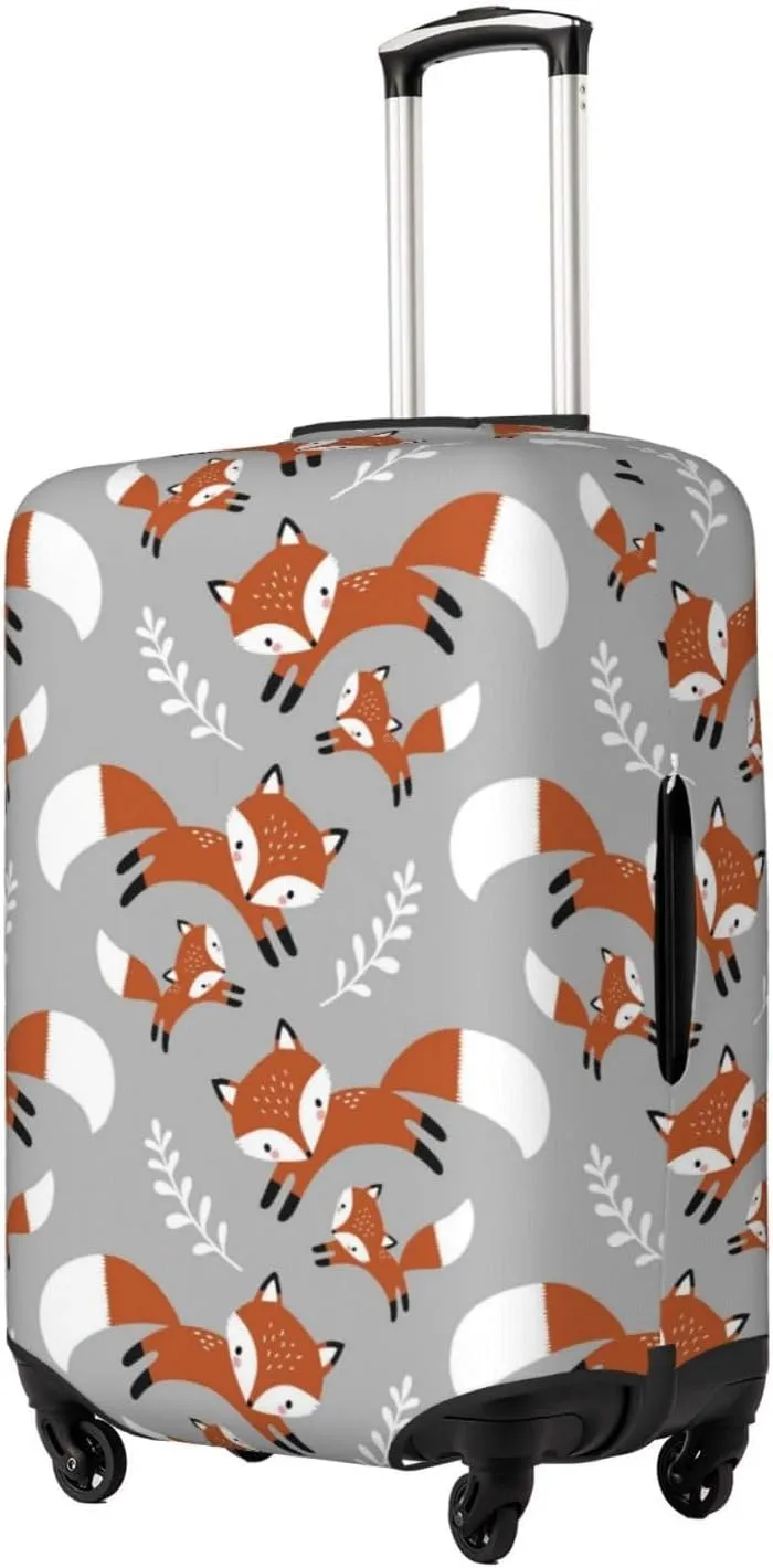 Travel Luggage Cover Suitcase Elastic Washable Cute Foxes Leaves Suitcase Protector Bag,Anti-Scratch With Zipper Closure Baggage Covers,Large