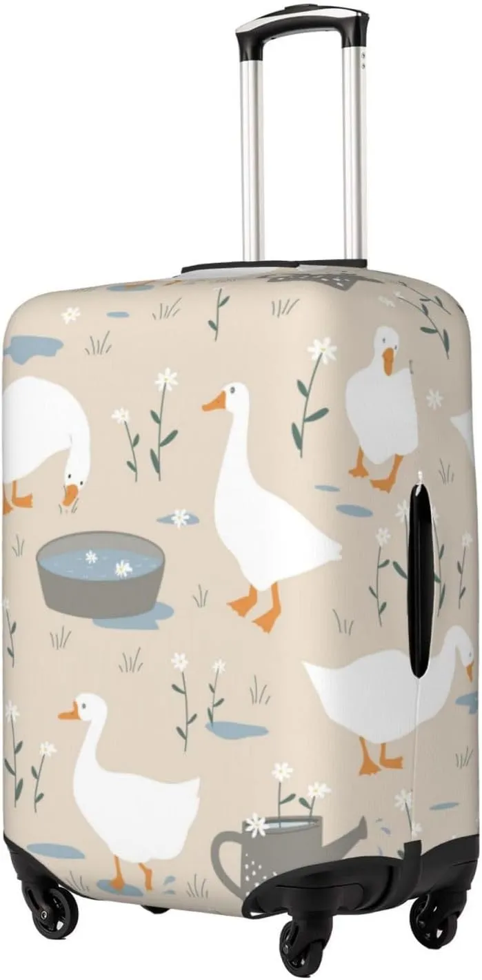 Travel Luggage Cover Suitcase Elastic Washable Cute Goose Flower Doodle Geese Suitcase Protector Bag,Spandex Double-Sided Baggage Covers For Kid Adult,Medium