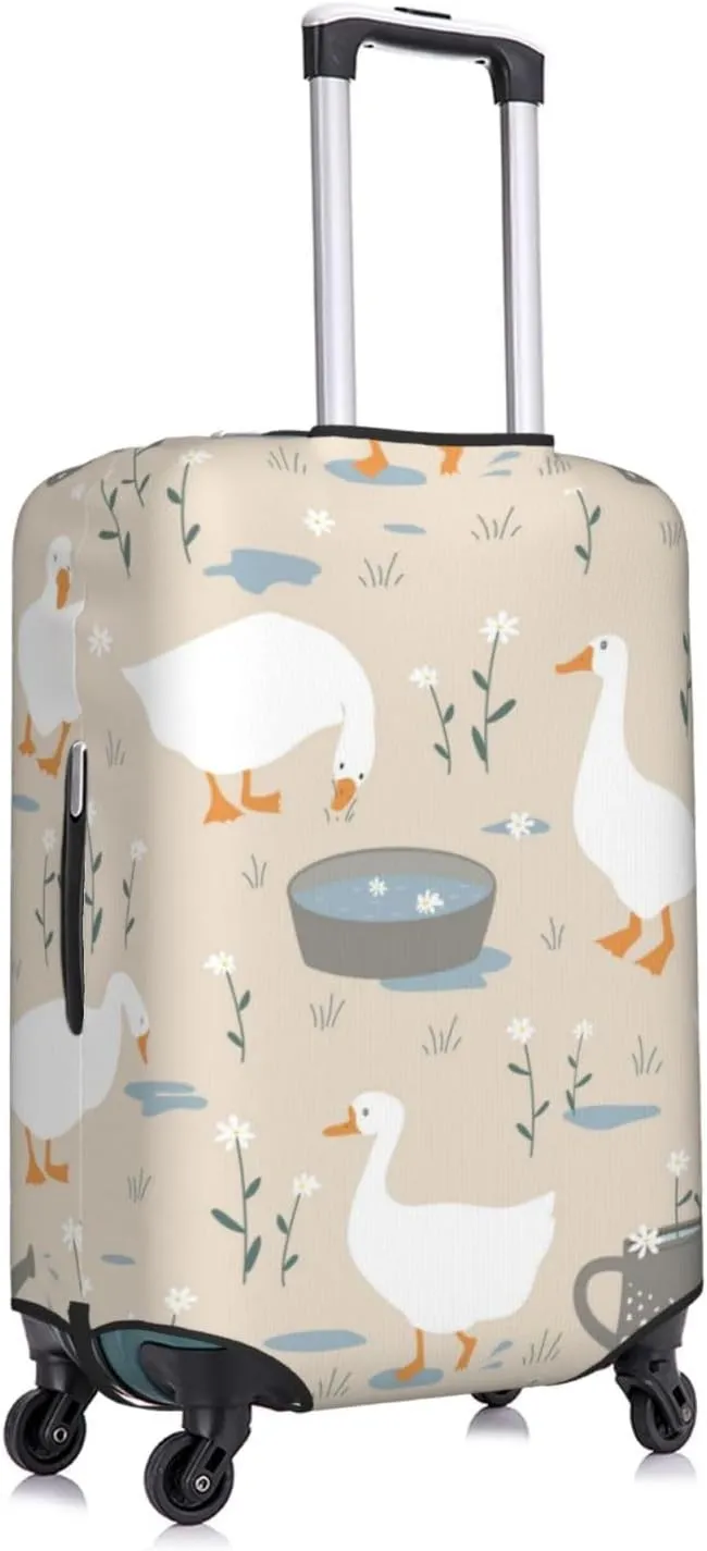 Travel Luggage Cover Suitcase Elastic Washable Cute Goose Flower Doodle Geese Suitcase Protector Bag,Spandex Double-Sided Baggage Covers For Kid Adult,Medium