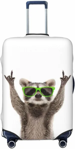 Travel Luggage Cover Suitcase Elastic Washable Cute Raccoon With Sunglasses Suitcase Protector Bag,Spandex With Zipper Closure Baggage Covers,Medium