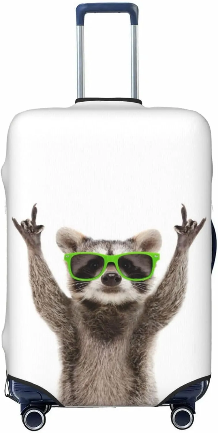 Travel Luggage Cover Suitcase Elastic Washable Cute Raccoon With Sunglasses Suitcase Protector Bag,Spandex With Zipper Closure Baggage Covers,Medium