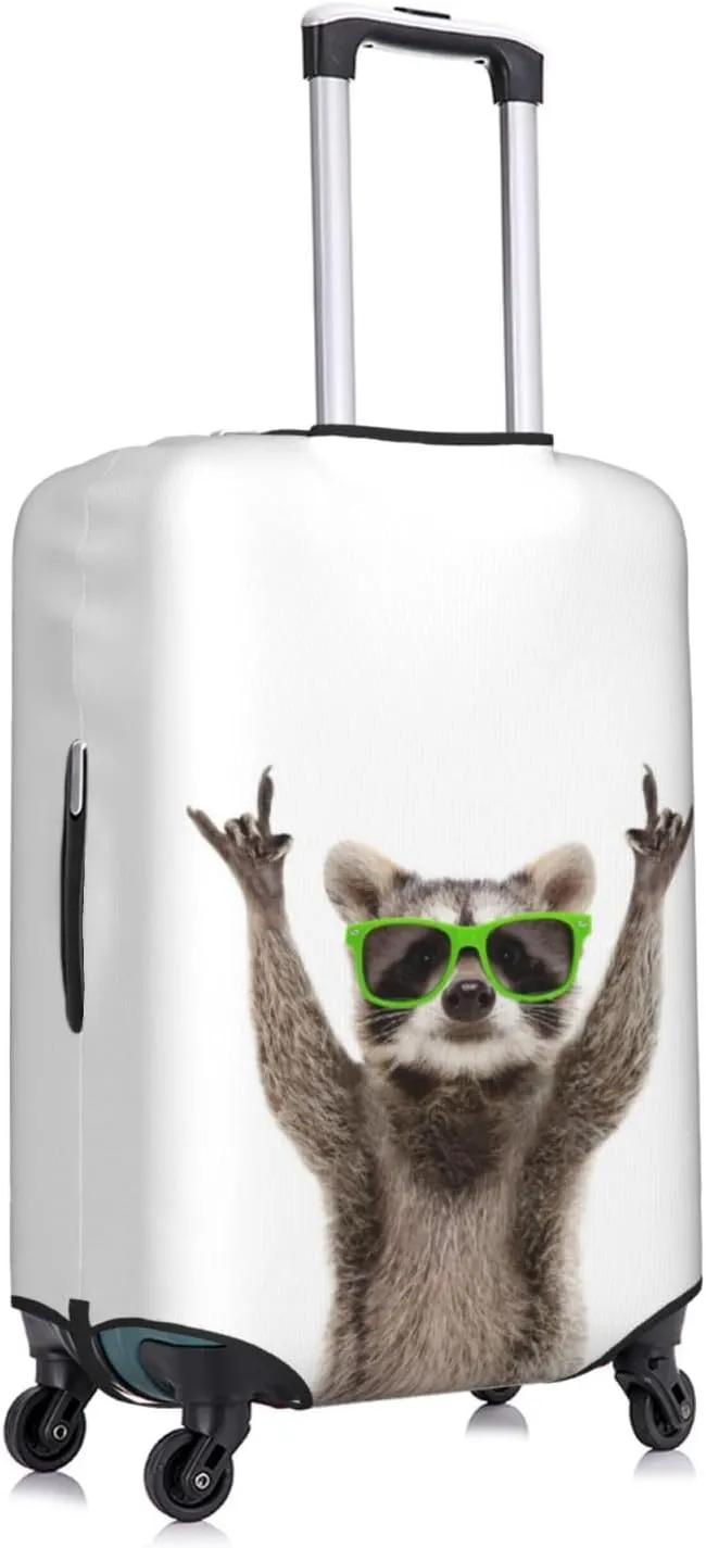 Travel Luggage Cover Suitcase Elastic Washable Cute Raccoon With Sunglasses Suitcase Protector Bag,Spandex With Zipper Closure Baggage Covers,Medium