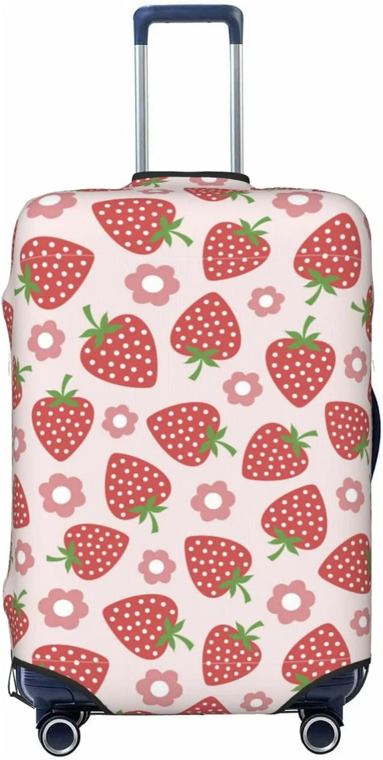 Travel Luggage Cover Suitcase Elastic Washable Cute Strawberries Flowers Suitcase Protector Bag,Spandex Double-Sided Baggage Covers,Large