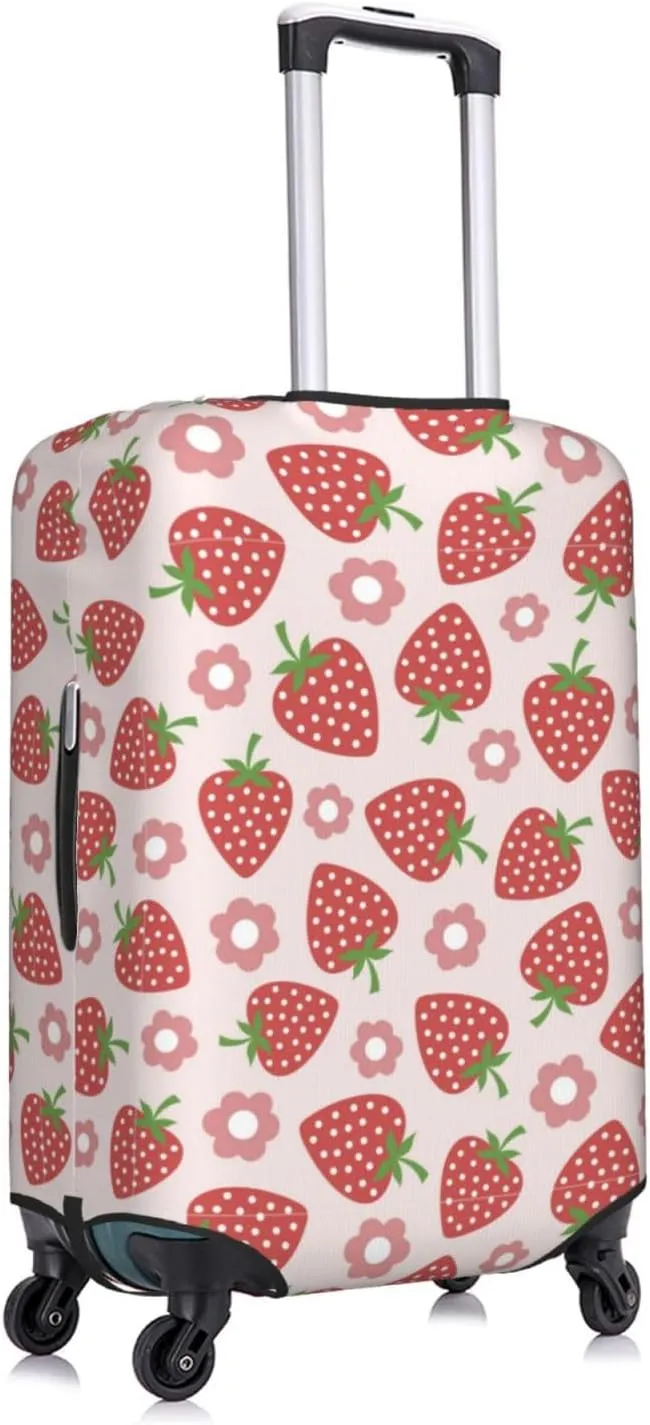 Travel Luggage Cover Suitcase Elastic Washable Cute Strawberries Flowers Suitcase Protector Bag,Spandex Double-Sided Baggage Covers,Large