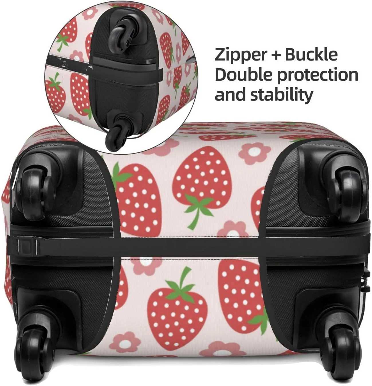 Travel Luggage Cover Suitcase Elastic Washable Cute Strawberries Flowers Suitcase Protector Bag,Spandex Double-Sided Baggage Covers,Large