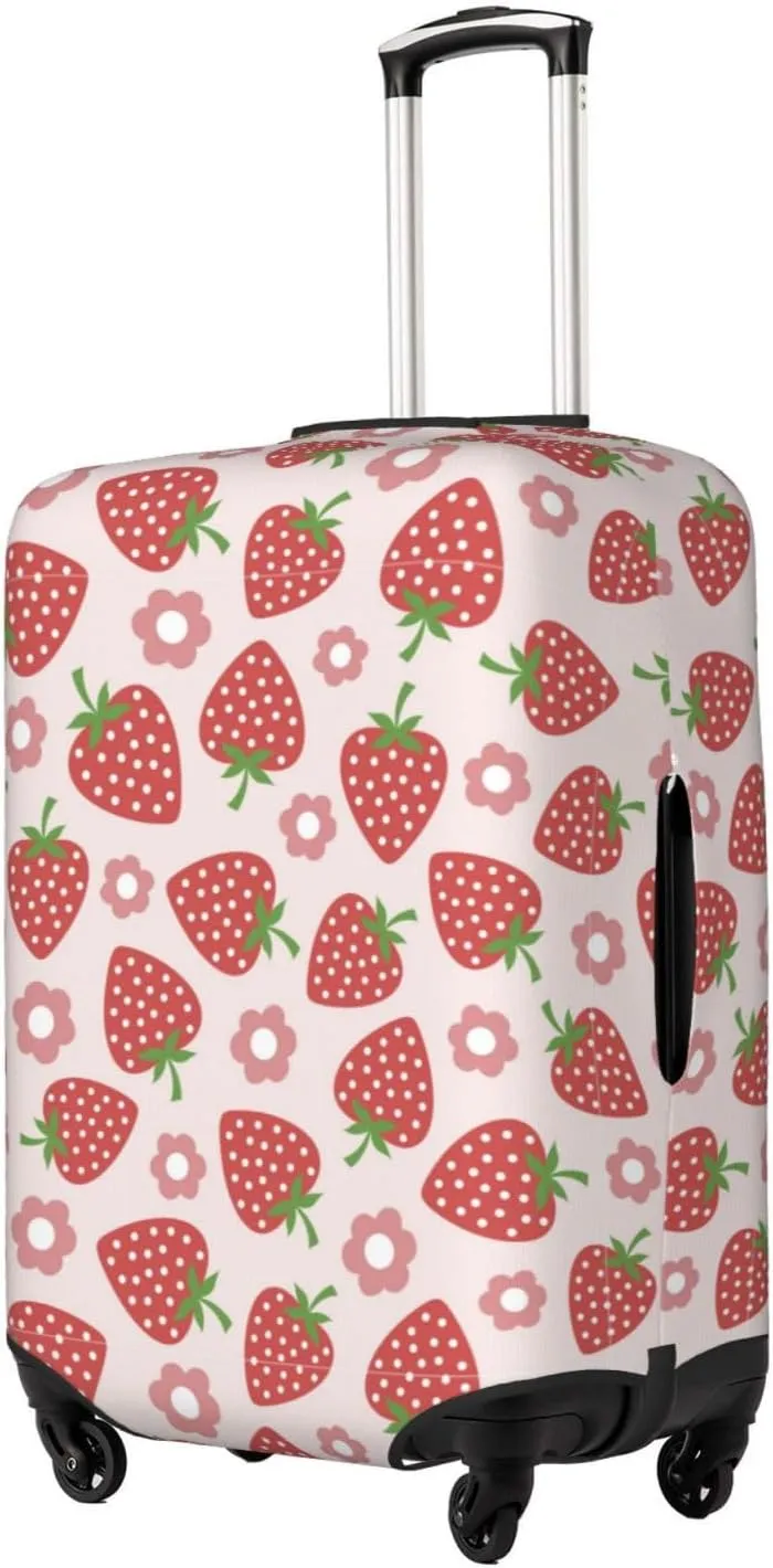 Travel Luggage Cover Suitcase Elastic Washable Cute Strawberries Flowers Suitcase Protector Bag,Spandex Double-Sided Baggage Covers,Large