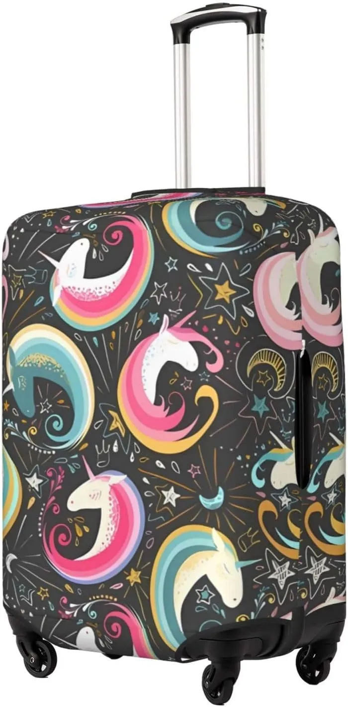 Travel Luggage Cover Suitcase Elastic Washable Cute Unicorns Stars Hearts Suitcase Protector Bag,Spandex With Zipper Closure Baggage Covers For Kid Adult,Large