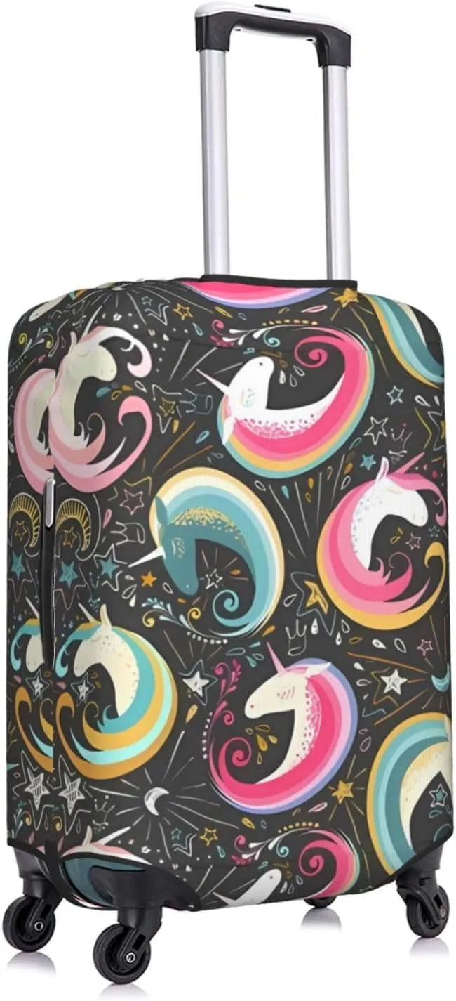 Travel Luggage Cover Suitcase Elastic Washable Cute Unicorns Stars Hearts Suitcase Protector Bag,Spandex With Zipper Closure Baggage Covers For Kid Adult,Large