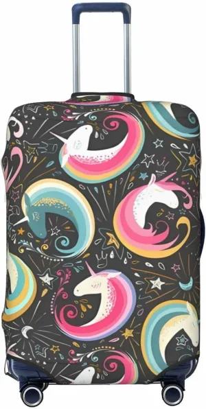 Travel Luggage Cover Suitcase Elastic Washable Cute Unicorns Stars Hearts Suitcase Protector Bag,Spandex With Zipper Closure Baggage Covers For Kid Adult,Large