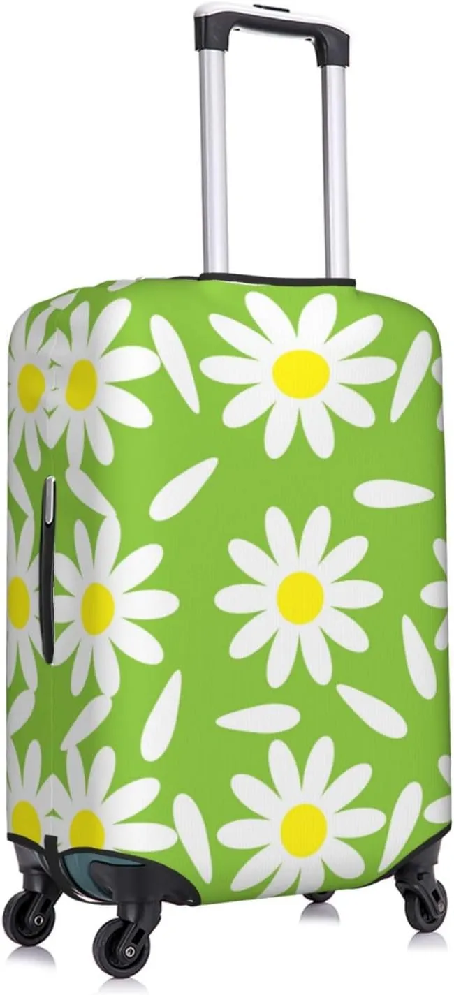 Travel Luggage Cover Suitcase Elastic Washable Daisy Flowers With Petals Green Suitcase Protector Bag,Anti-Scratch With Zipper Closure Baggage Covers,X-Large