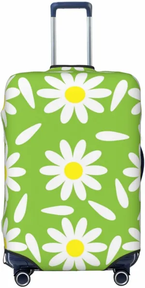 Travel Luggage Cover Suitcase Elastic Washable Daisy Flowers With Petals Green Suitcase Protector Bag,Anti-Scratch With Zipper Closure Baggage Covers,X-Large