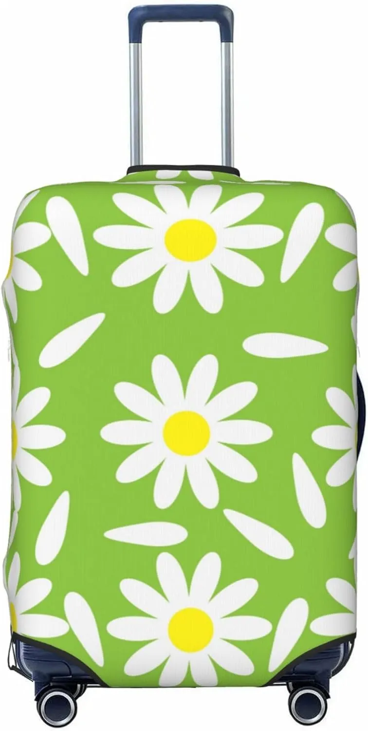 Travel Luggage Cover Suitcase Elastic Washable Daisy Flowers With Petals Green Suitcase Protector Bag,Anti-Scratch With Zipper Closure Baggage Covers,X-Large