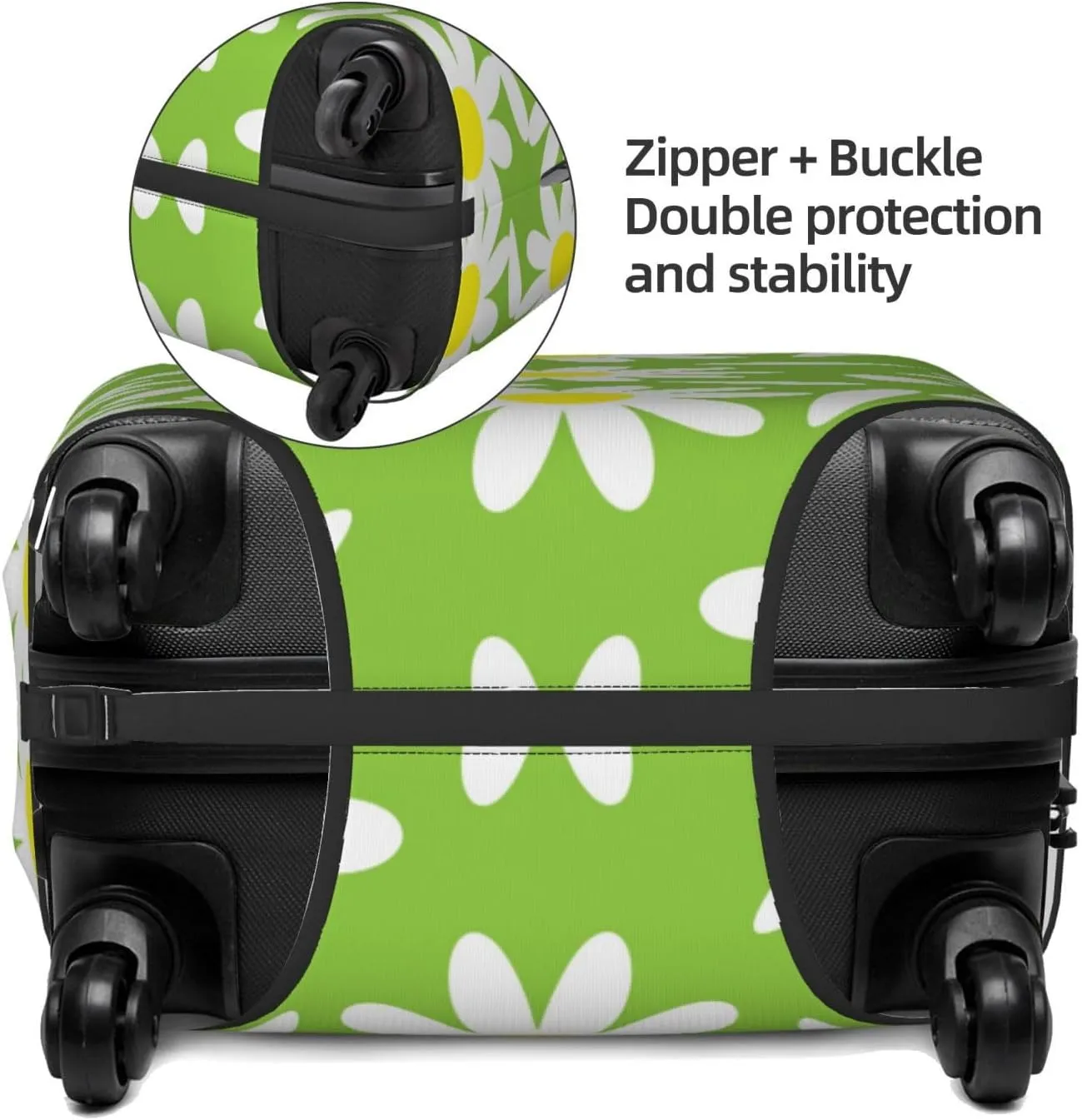 Travel Luggage Cover Suitcase Elastic Washable Daisy Flowers With Petals Green Suitcase Protector Bag,Anti-Scratch With Zipper Closure Baggage Covers,X-Large