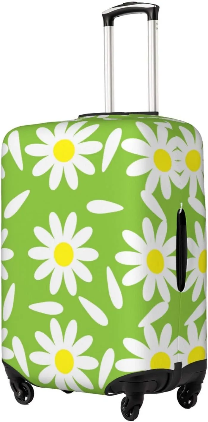 Travel Luggage Cover Suitcase Elastic Washable Daisy Flowers With Petals Green Suitcase Protector Bag,Anti-Scratch With Zipper Closure Baggage Covers,X-Large