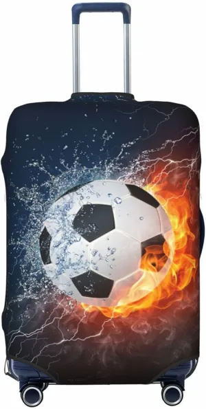 Travel Luggage Cover Suitcase Elastic Washable Fire Water Soccer Ball Suitcase Protector Bag,Anti-Scratch Double-Sided Baggage Covers,Large