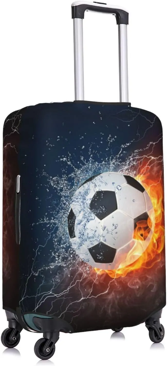 Travel Luggage Cover Suitcase Elastic Washable Fire Water Soccer Ball Suitcase Protector Bag,Anti-Scratch Double-Sided Baggage Covers,Large