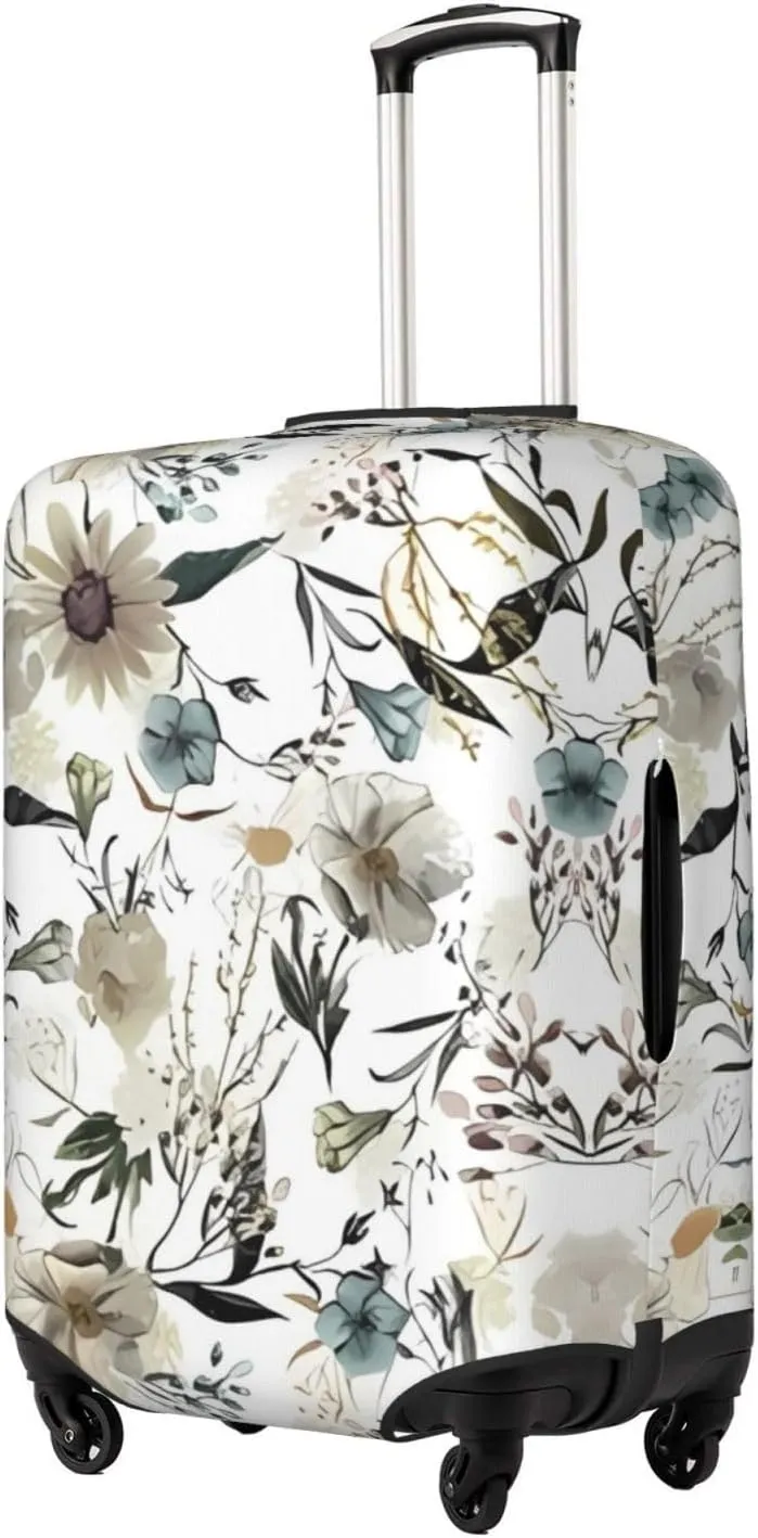 Travel Luggage Cover Suitcase Elastic Washable Flower Leaves Suitcase Protector Bag,Spandex With Zipper Closure Baggage Covers,Medium
