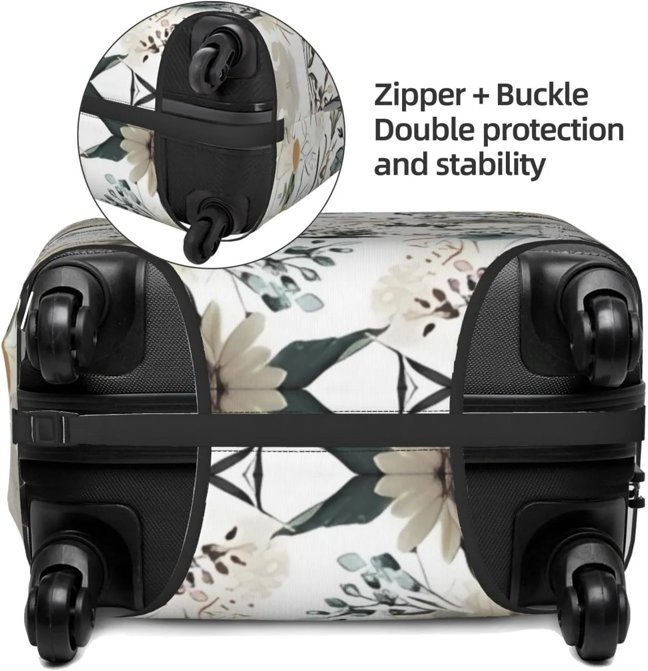 Travel Luggage Cover Suitcase Elastic Washable Flower Leaves Suitcase Protector Bag,Spandex With Zipper Closure Baggage Covers,Medium
