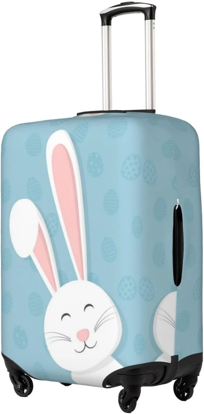 Travel Luggage Cover Suitcase Elastic Washable Happy Bunny Rabbit Easter Suitcase Protector Bag,Spandex Double-Sided Baggage Covers,Large