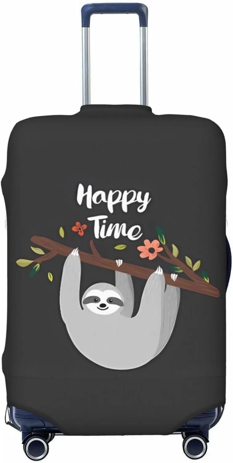 Travel Luggage Cover Suitcase Elastic Washable Happy Time Sloth Suitcase Protector Bag,Anti-Scratch With Zipper Closure Baggage Covers,X-Large