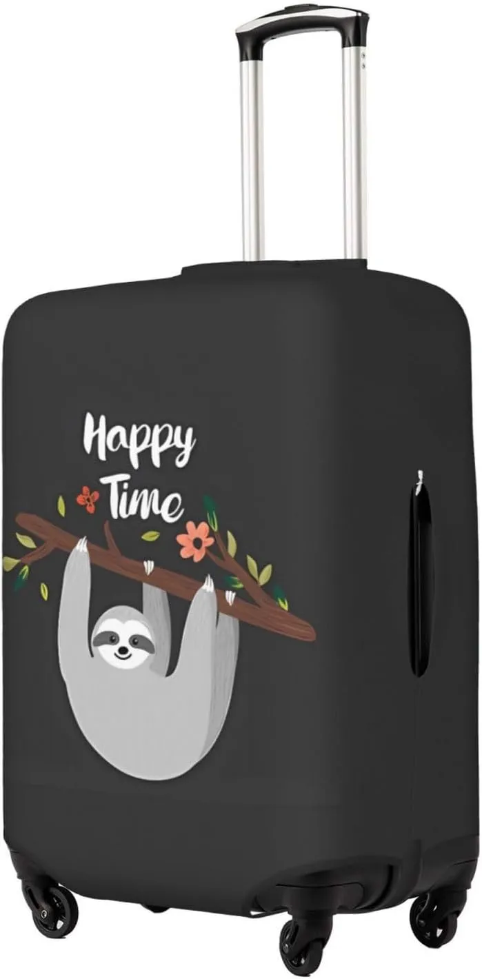 Travel Luggage Cover Suitcase Elastic Washable Happy Time Sloth Suitcase Protector Bag,Anti-Scratch With Zipper Closure Baggage Covers,X-Large