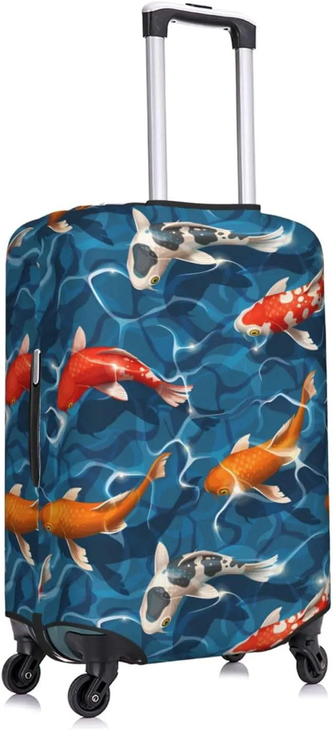 Travel Luggage Cover Suitcase Elastic Washable Japanese Fishes Suitcase Protector Bag,Spandex With Zipper Closure Baggage Covers,Large