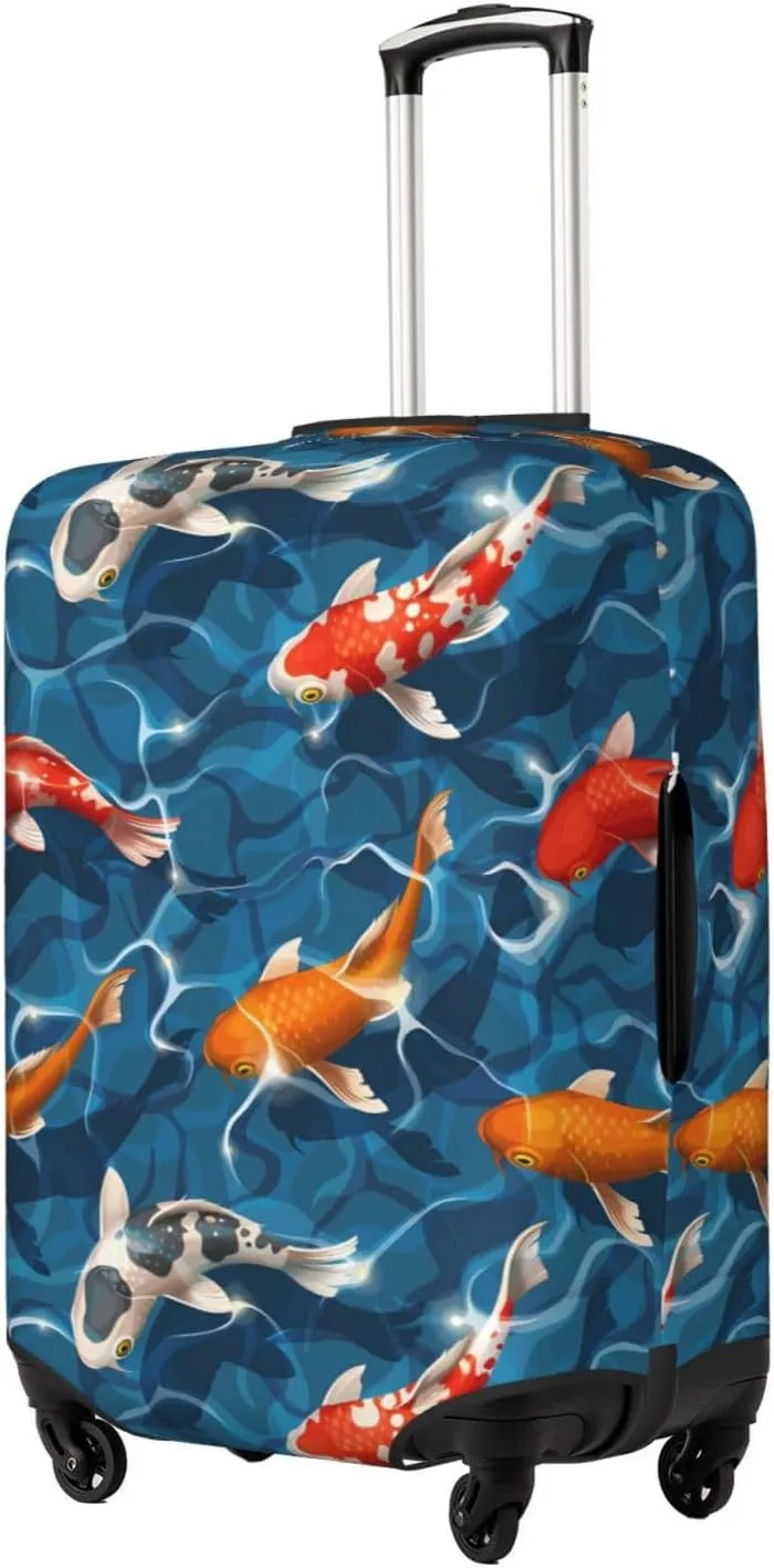 Travel Luggage Cover Suitcase Elastic Washable Japanese Fishes Suitcase Protector Bag,Spandex With Zipper Closure Baggage Covers,Large
