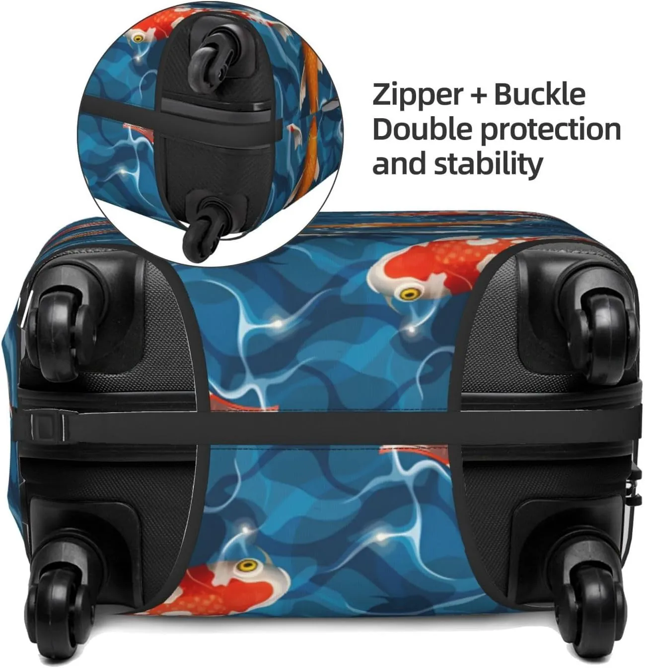 Travel Luggage Cover Suitcase Elastic Washable Japanese Fishes Suitcase Protector Bag,Spandex With Zipper Closure Baggage Covers,Large