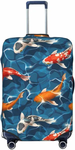 Travel Luggage Cover Suitcase Elastic Washable Japanese Fishes Suitcase Protector Bag,Spandex With Zipper Closure Baggage Covers,Large