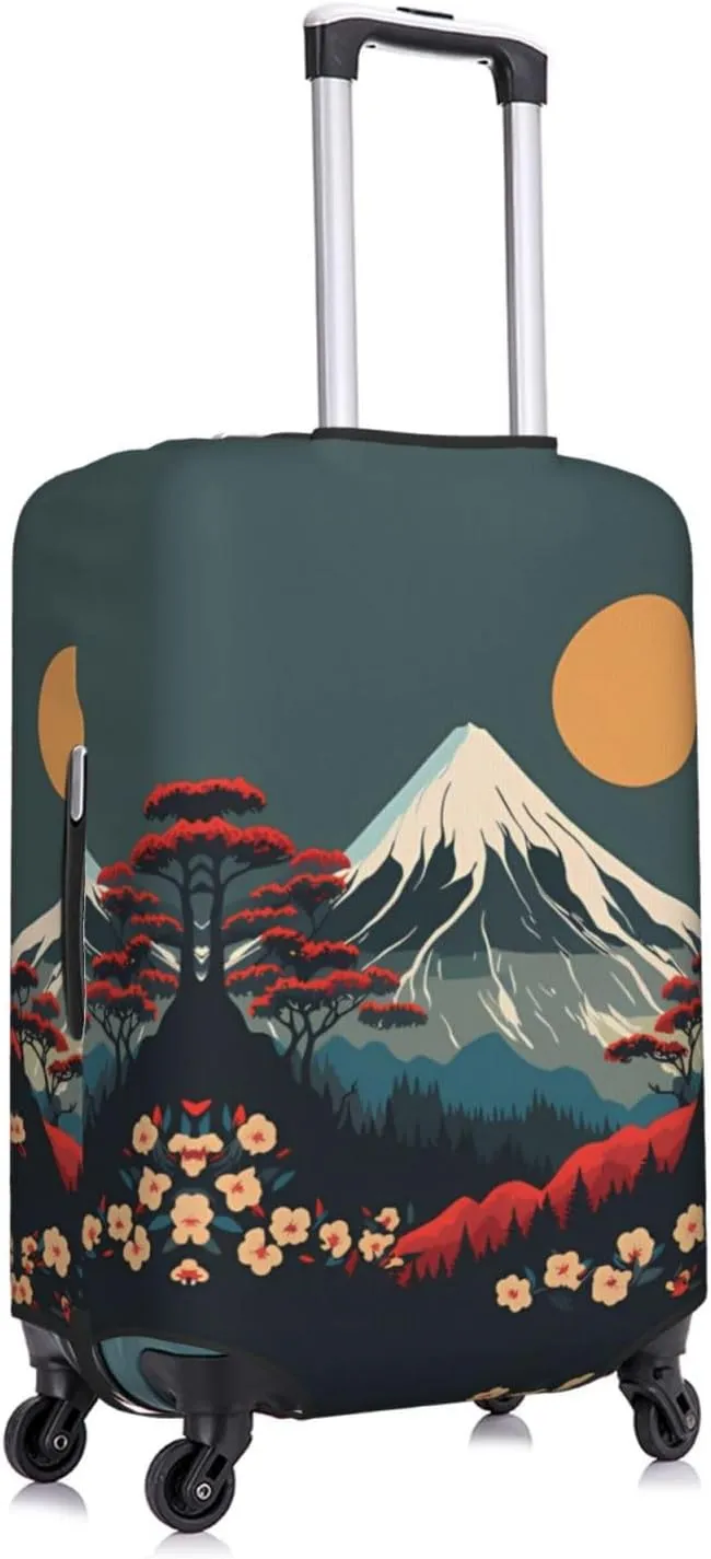 Travel Luggage Cover Suitcase Elastic Washable Japanese Mountain Landscape 2 Suitcase Protector Bag,Spandex With Zipper Closure Baggage Covers,X-Large