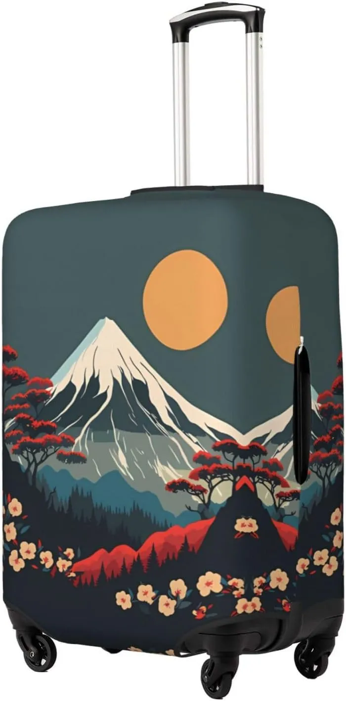Travel Luggage Cover Suitcase Elastic Washable Japanese Mountain Landscape 2 Suitcase Protector Bag,Spandex With Zipper Closure Baggage Covers,X-Large