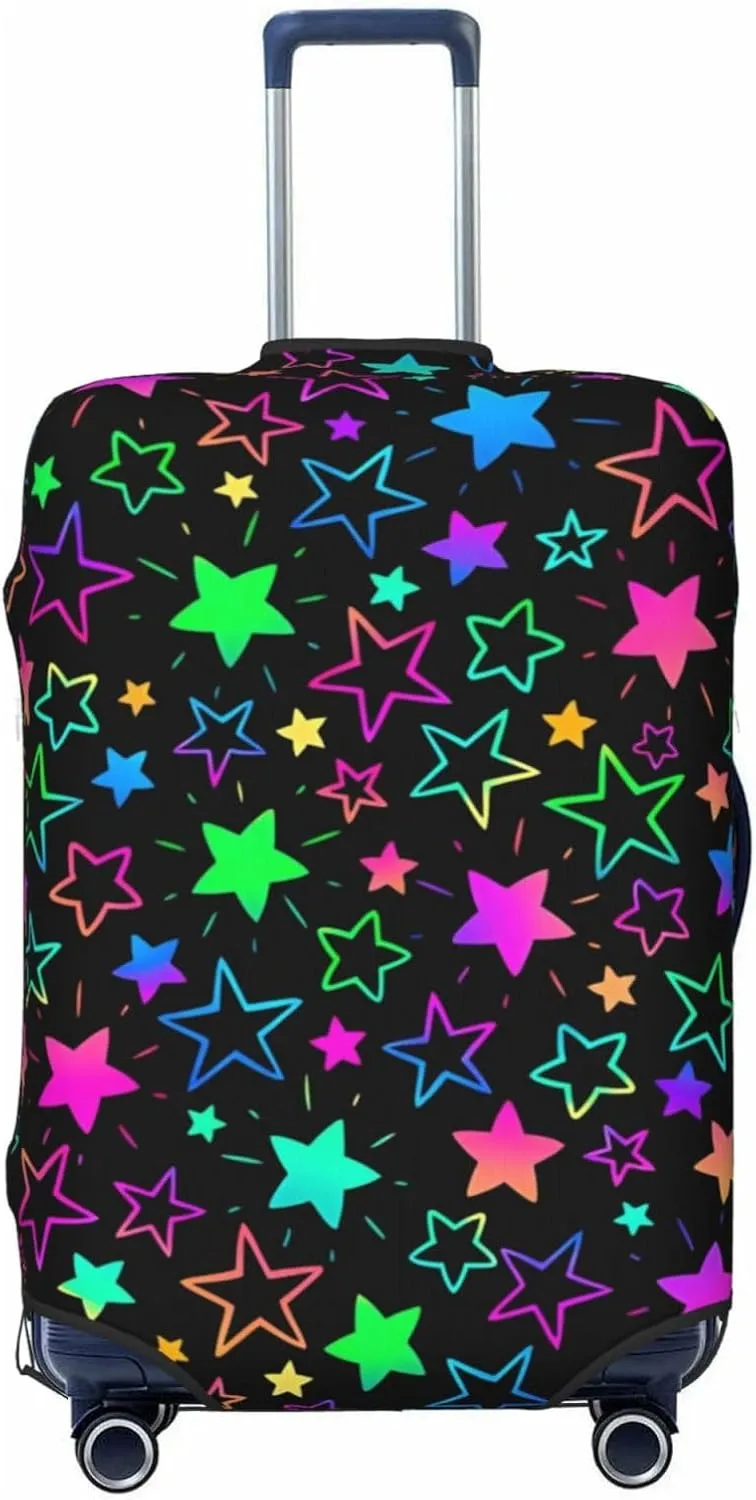 Travel Luggage Cover Suitcase Elastic Washable Neon Stars Suitcase Protector Bag,Dust-Proof Double-Sided Baggage Covers,Large