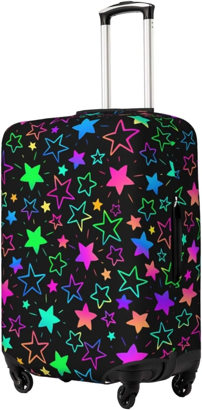 Travel Luggage Cover Suitcase Elastic Washable Neon Stars Suitcase Protector Bag,Dust-Proof Double-Sided Baggage Covers,Large