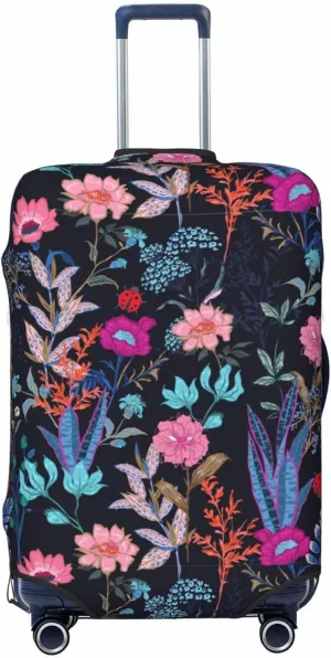 Travel Luggage Cover Suitcase Elastic Washable Night Garden Blooming Flower Floral 2 Suitcase Protector Bag,Anti-Scratch With Zipper Closure Baggage Covers,Medium