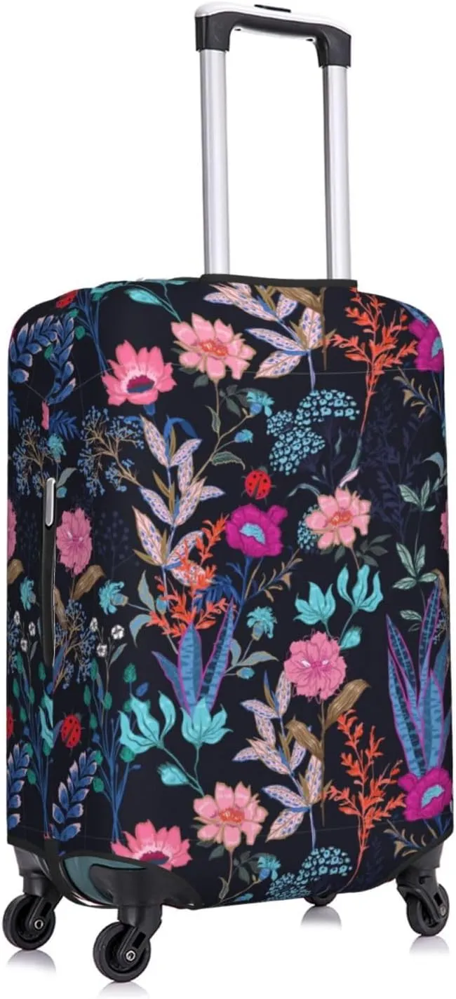 Travel Luggage Cover Suitcase Elastic Washable Night Garden Blooming Flower Floral 2 Suitcase Protector Bag,Anti-Scratch With Zipper Closure Baggage Covers,Medium
