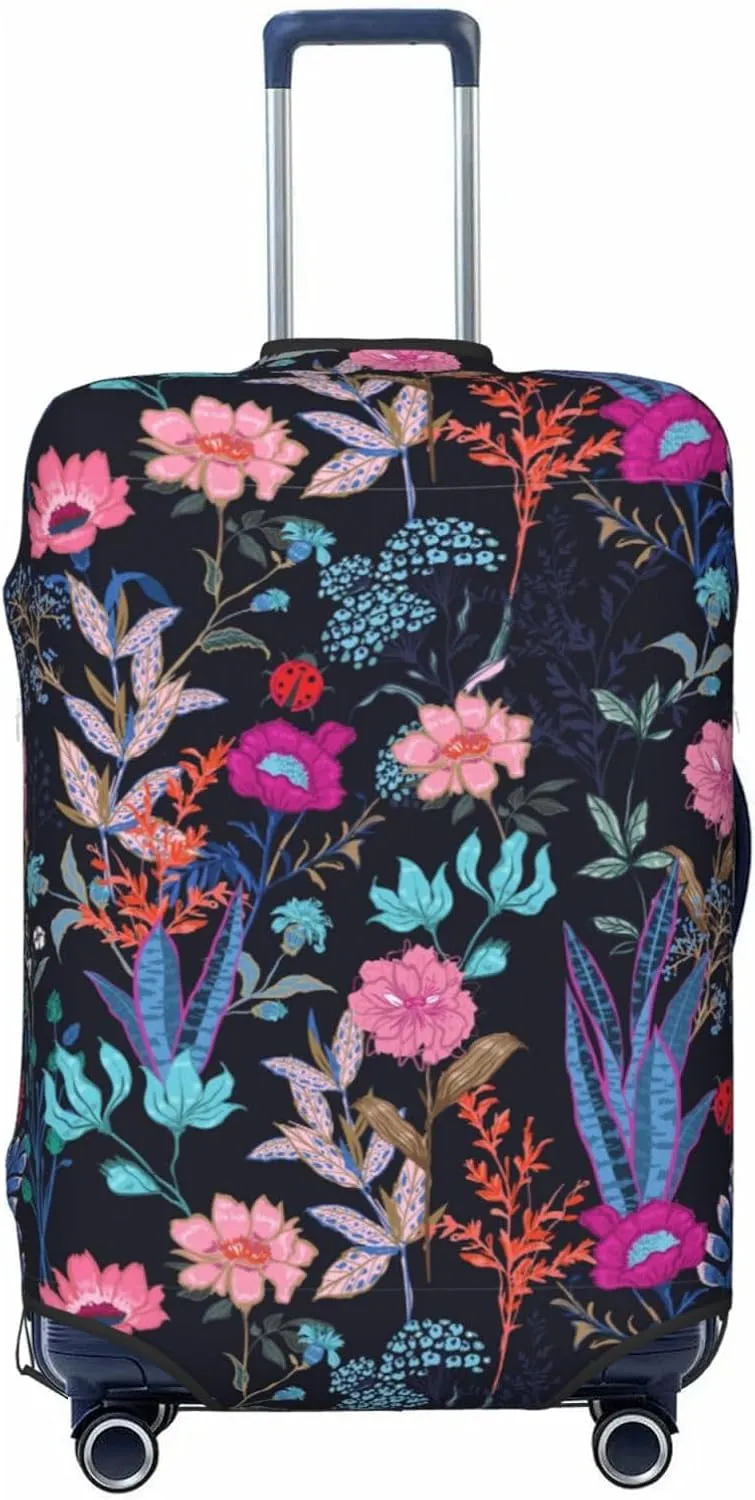 Travel Luggage Cover Suitcase Elastic Washable Night Garden Blooming Flower Floral 2 Suitcase Protector Bag,Anti-Scratch With Zipper Closure Baggage Covers,Medium